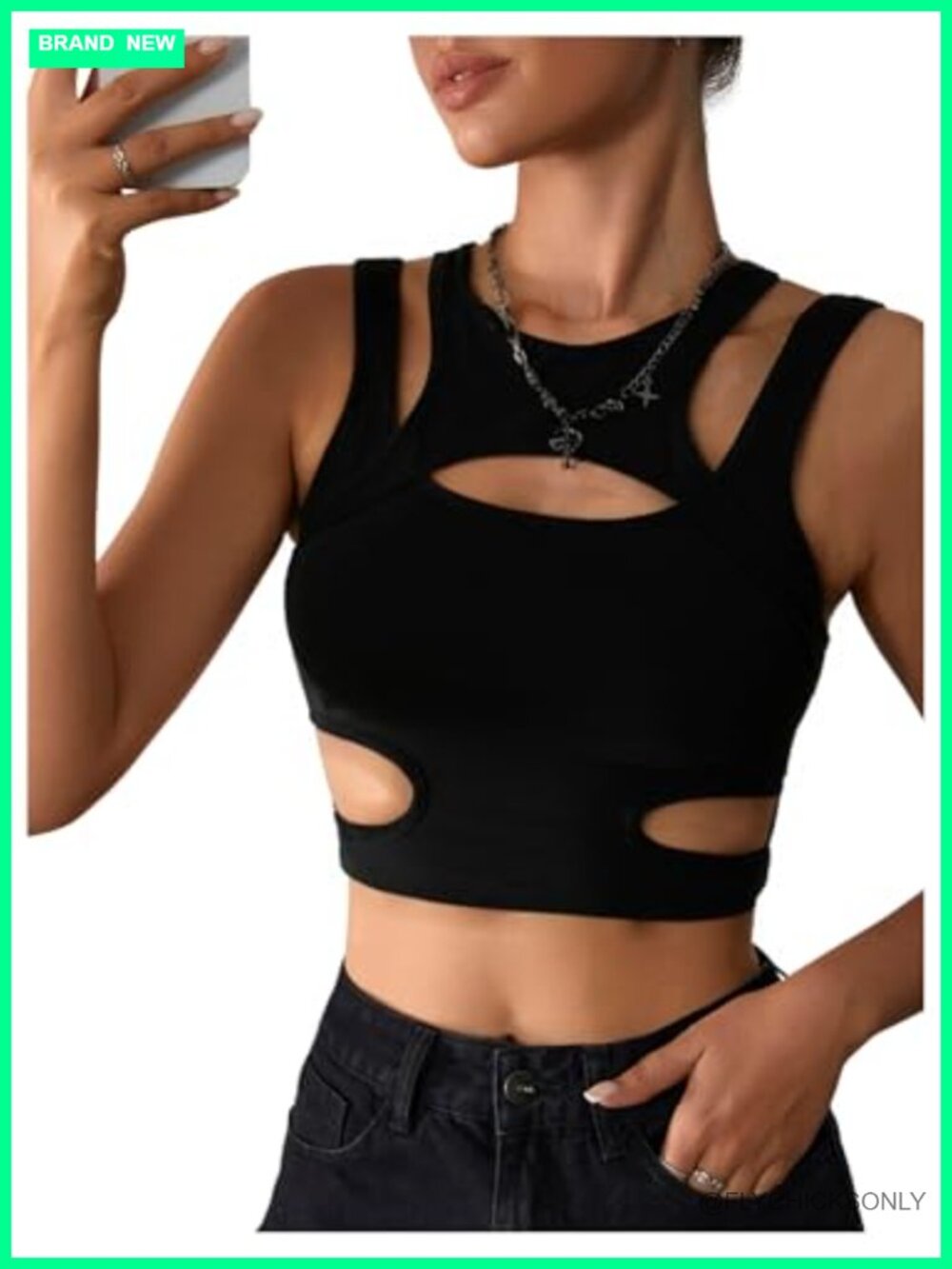 Sleeveless Cut Out Gothic Tank Top Slim Fitted Cropped Rave Party Top